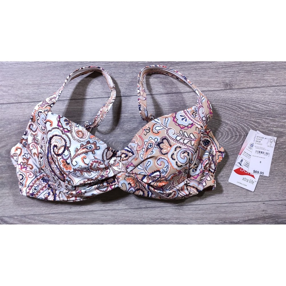 Lands End Bikini Top Womens Size 6 Swim Top Twisted Front Underwire Paisley
